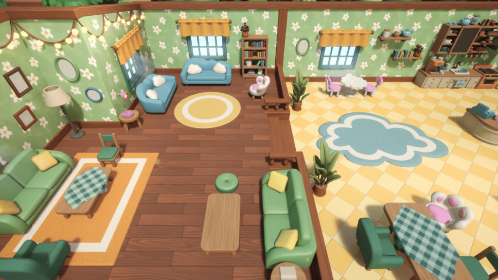An in-game screenshot of Critter Cafe customers relaxing in a lounge.